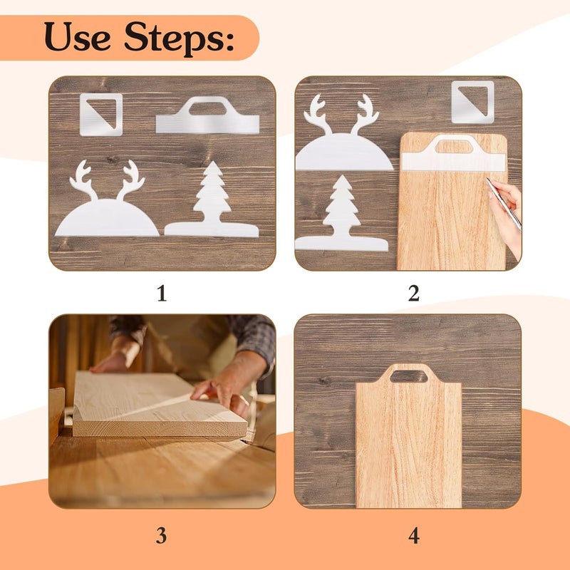 LYMOI 4 Pcs Router Templates, Acrylic Templates for Woodworking, Charcuterie Board Handle Template, 5mm Thick Cutting Board Template Angled Curvy Stencils Guide Tool for Kitchen Xmas Gift (Tree Style) - Image 4